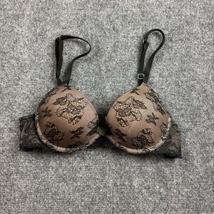 VICTORIA’S SECRET Women’s Black/Tan Lace Demi Uplift Bra size: 34B